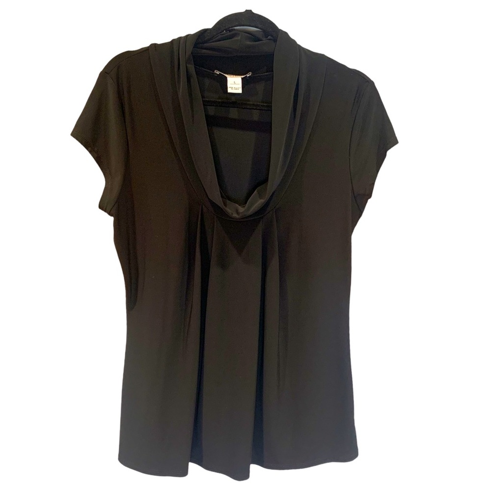 WHBM Black Cowl Neck Cap Sleeve Blouse sz L
